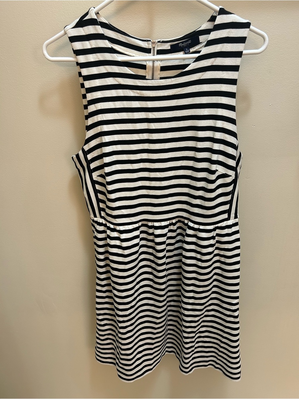 Madewell Large Black White Striped Sleeveless Dress